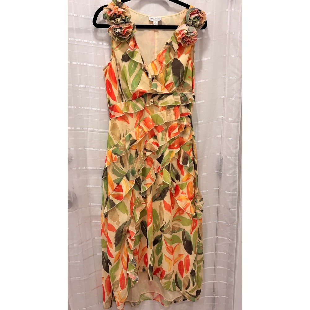 Cato Collection Limited Edition Floral Ruffle Midi Dress Tropical Print Medium